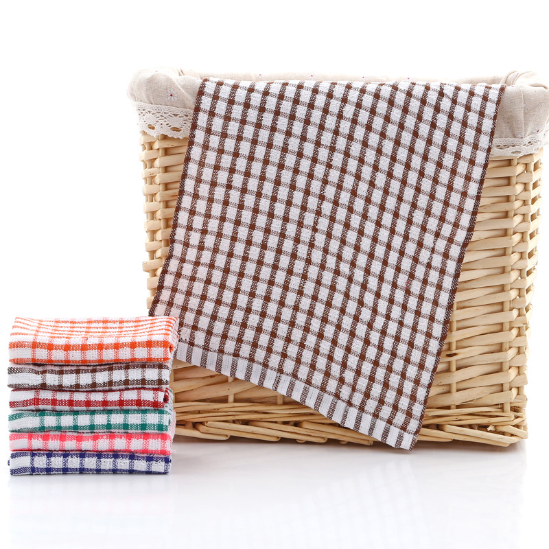 Four-Color All-Cotton Checkered Cleaning Household Kitchen Thickened Dishcloth Tea Towel