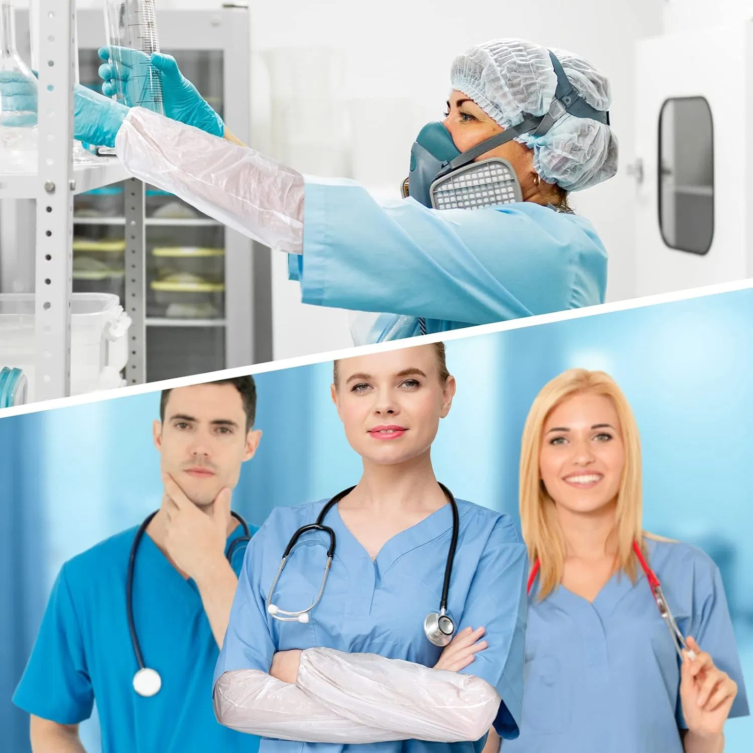 PE Disposable Arm Sleeves with Elastic Edges, Waterproof Sleeve Protectors for Kitchen Medical Use - White