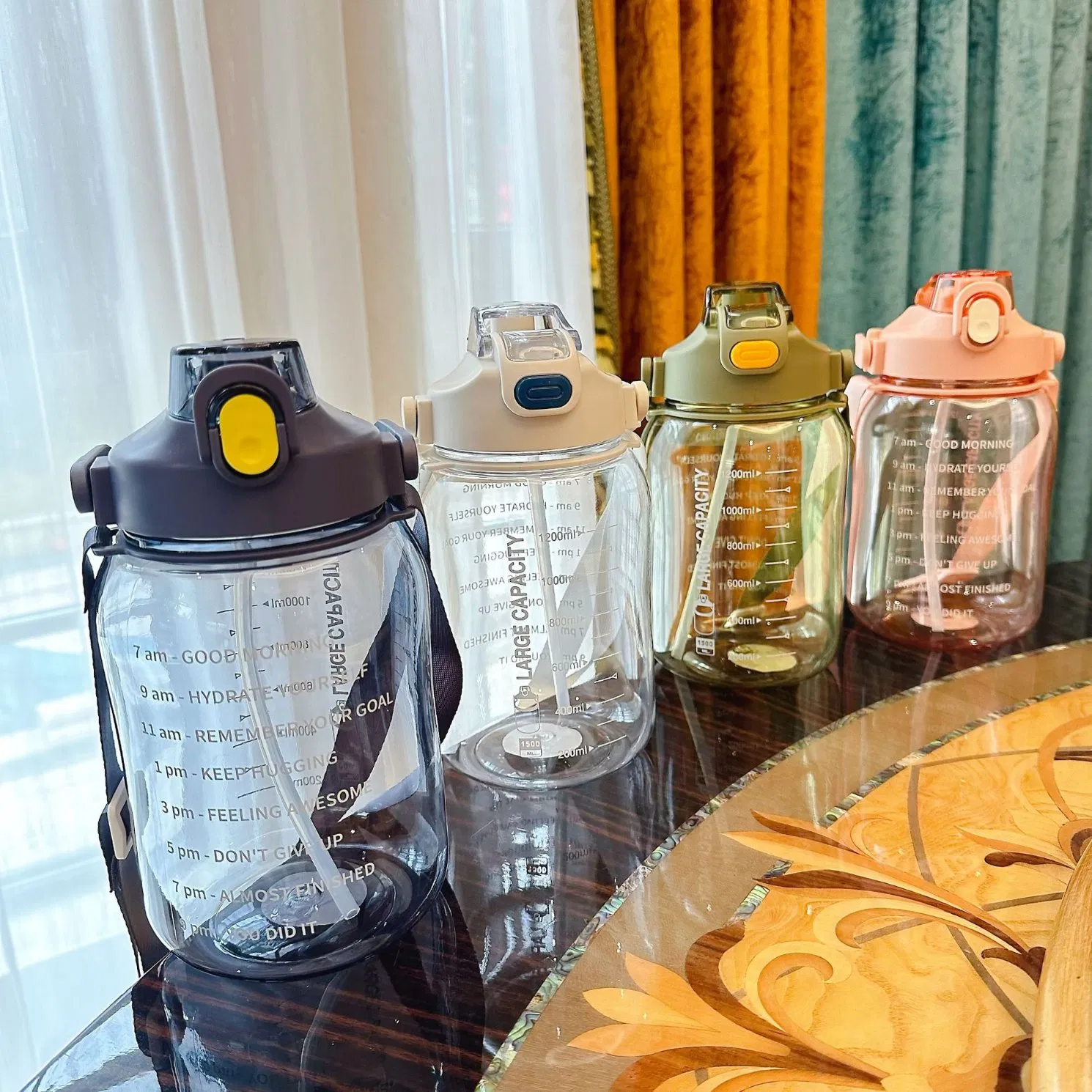 New Design 1500ml Large Capacity Gym Sports Water Bottle Summer Outdoors Straw Bottle with Jumping Cap