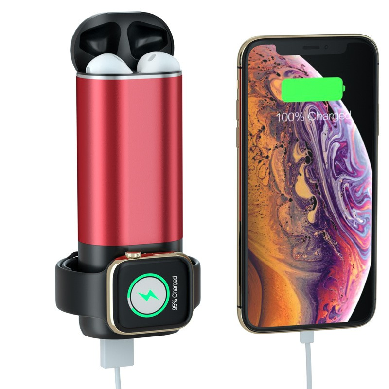 Портативный Power Bank 3 в 1 для Apple Watch и наушников