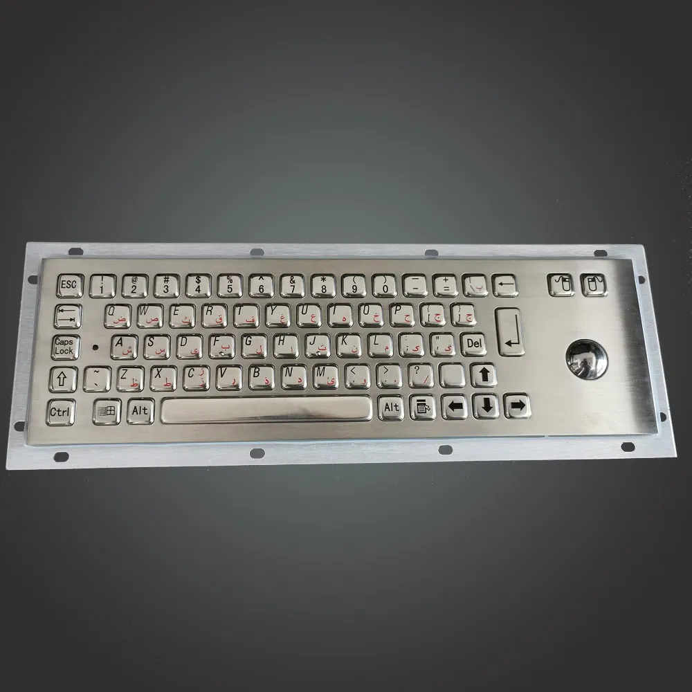 Vandal-Proof Waterproof Industrial Rugged Black Backlit Metal Keyboard with Trackball