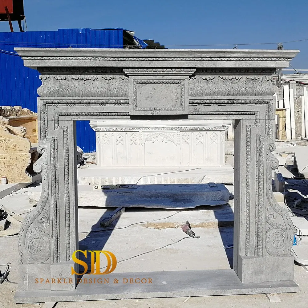 Factory Good Price Grey Marble Fireplace Shelf Stone Fireplace Mantel for Outdoor Decoration