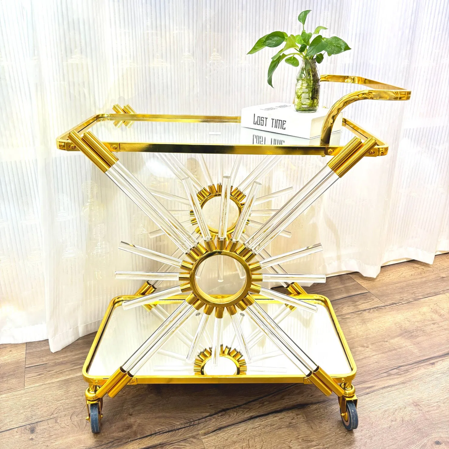 Luxury Mirror Arab Metal Dining Car Hotel Lobby Dining Car Handcart