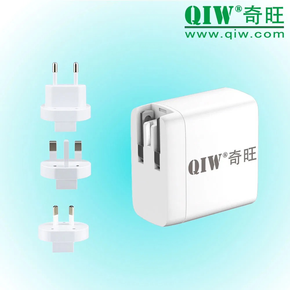 Qiw 45W 65W GaN Pd PPS Fast Charger Interchangeable Travel AC DC Power Adapter ETL cETL PSE FCC CE GS Ukca Rcm SAA Kc CCC Bsmi Us/EU/UK/Au/Kr Replaceable Plug