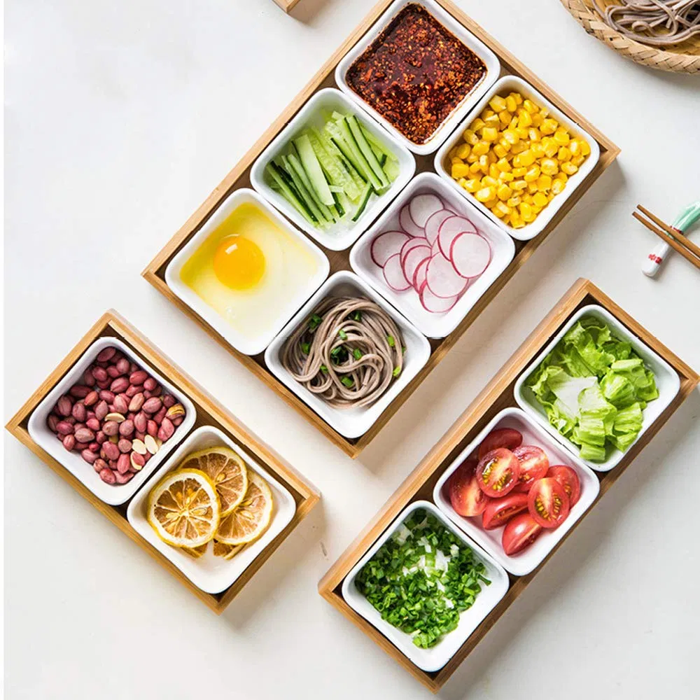 Bamboo Snack Storage Tray Creative Multi Grid Fruit Dessert Plates Multifunction Mini Ceramic Foods Classify Snack Dishes