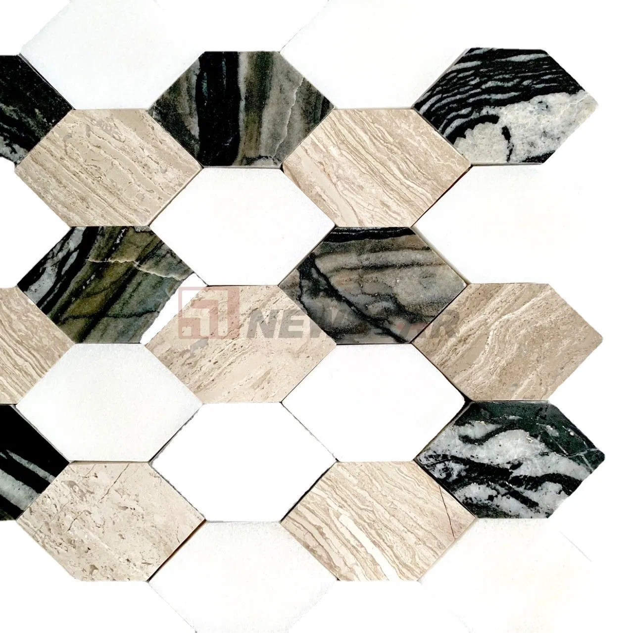 Stone Mosaic Background Wall Natural Marble Cultural Stone Wall Brick Puzzle Waterjet Mosaic Polygonal Floor Mosaic Tile