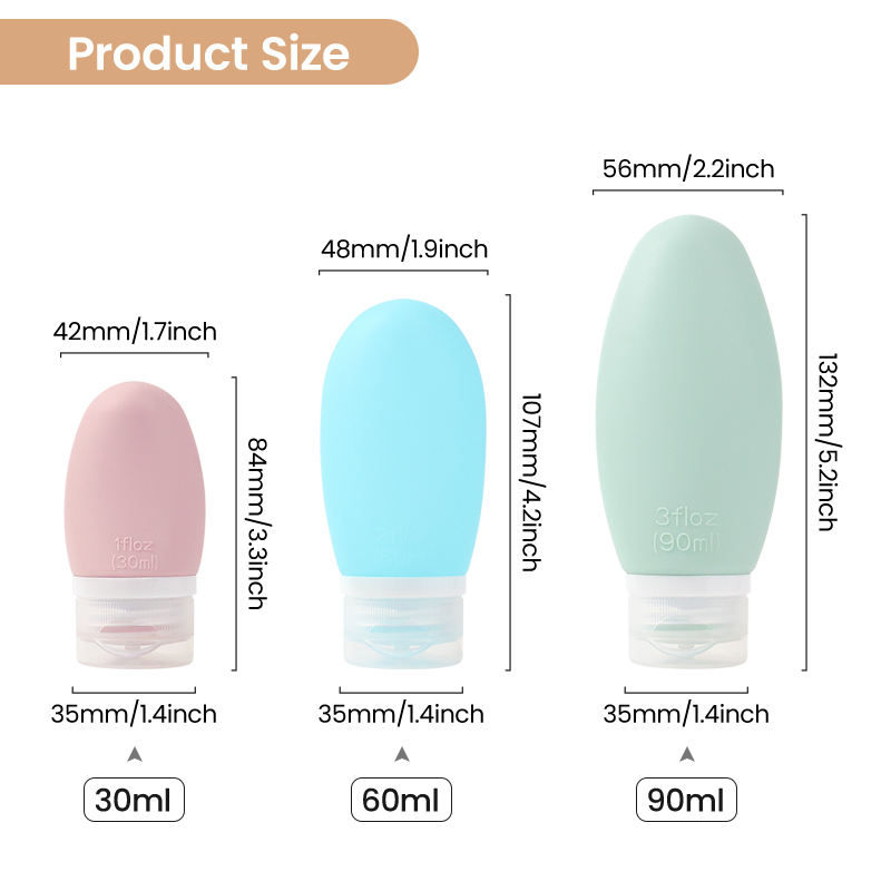 Squeezable Cosmetic Package Leakproof Silicone Travel Size Squeeze Empty Shampoo Bottles 30ml 60ml 90ml