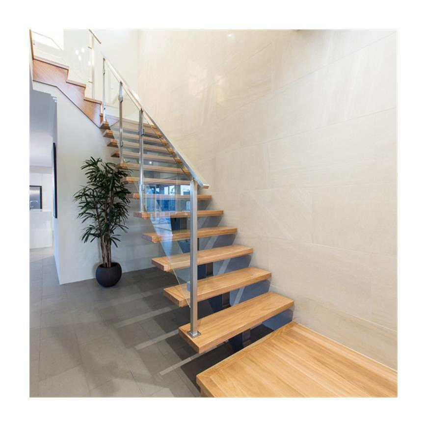 Indoor Modern Cable Railing Staircase Mono Stringer Wood Tread Straight Staircase Design