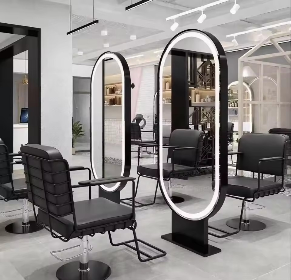 Professional Double-Sided Gold Hairdressing Styling Barber Salon Hair Mirror Station Modern Design for Mall Workshop Application