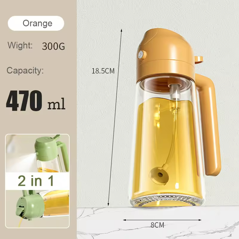 High Quality 470/600ml Mist Nozzle Oil Sprayer 2 in 1 Olive Oil Dispenser Sprayer Bottle for Cooking Leak-Proof Oil Pourer and Sprayer