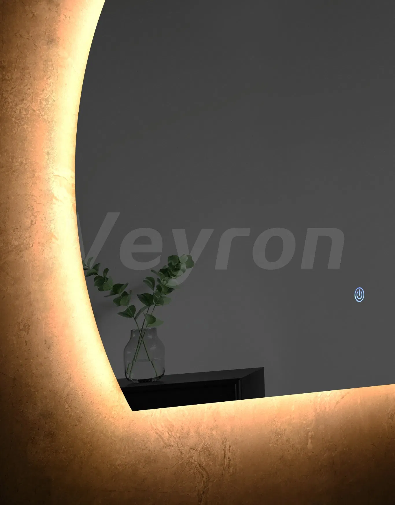 Silver Cooperfree Wall Frosted Half Moon Round Circle Designs Bathroom LED Mirror with Touch Sensor Switch Time Display