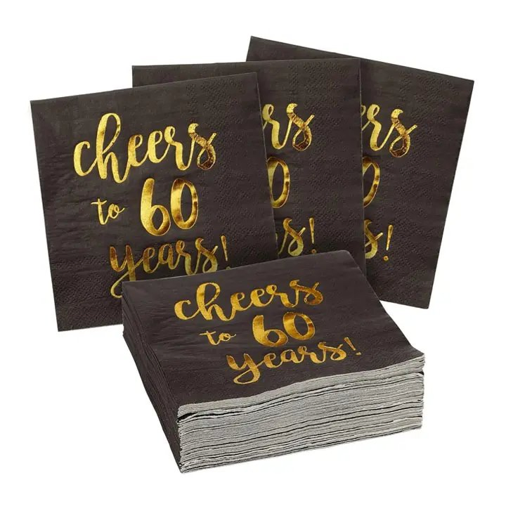 Wholesale 2/3ply Custom Napkins with Logo Foil Black Restaurant Wedding Party Beverage Personalized Cocktail Paper Napkin