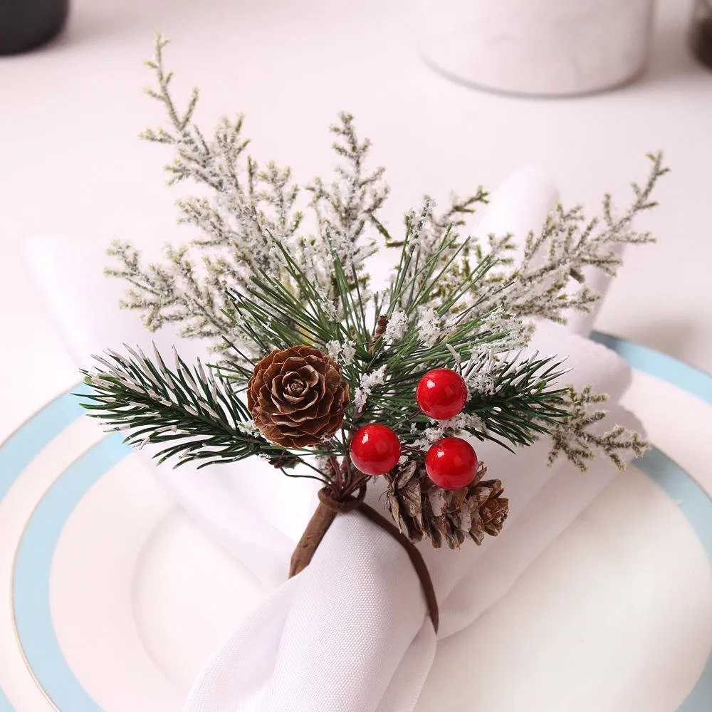 Cedar Red Fruit Napkin Ring Champagne Bottle Decorated Christmas Tree Napkin Ring for Christmas