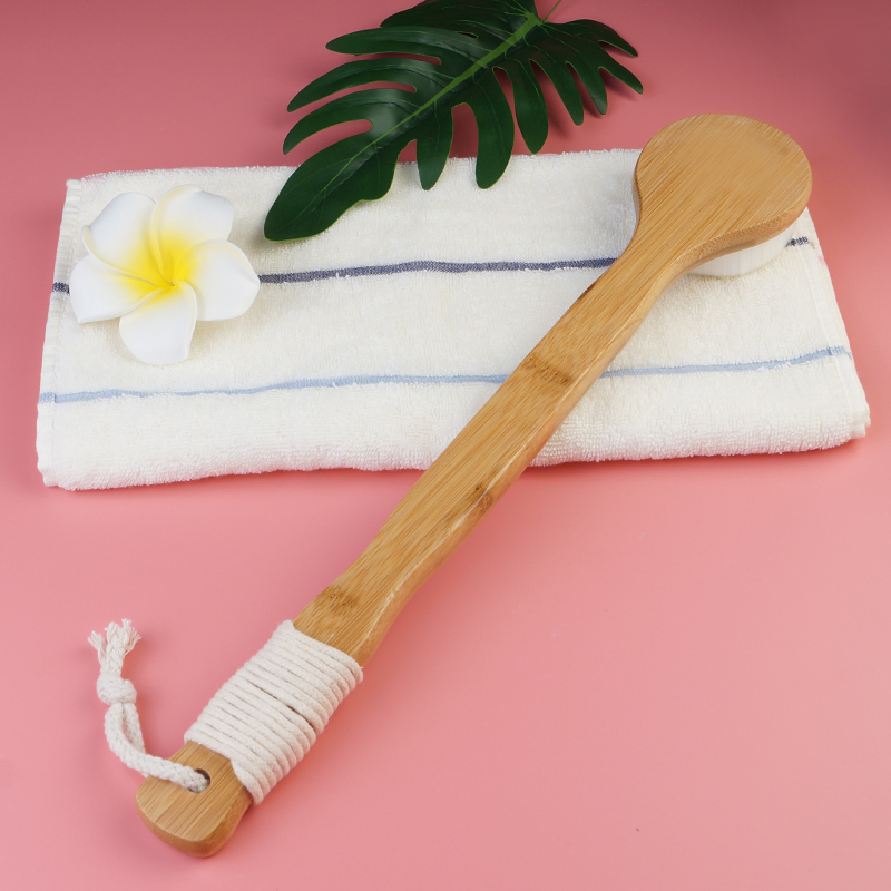 Bamboo Wood Dry Body Brush Natural Color Soft Long Handle Bath Brush Scrubber