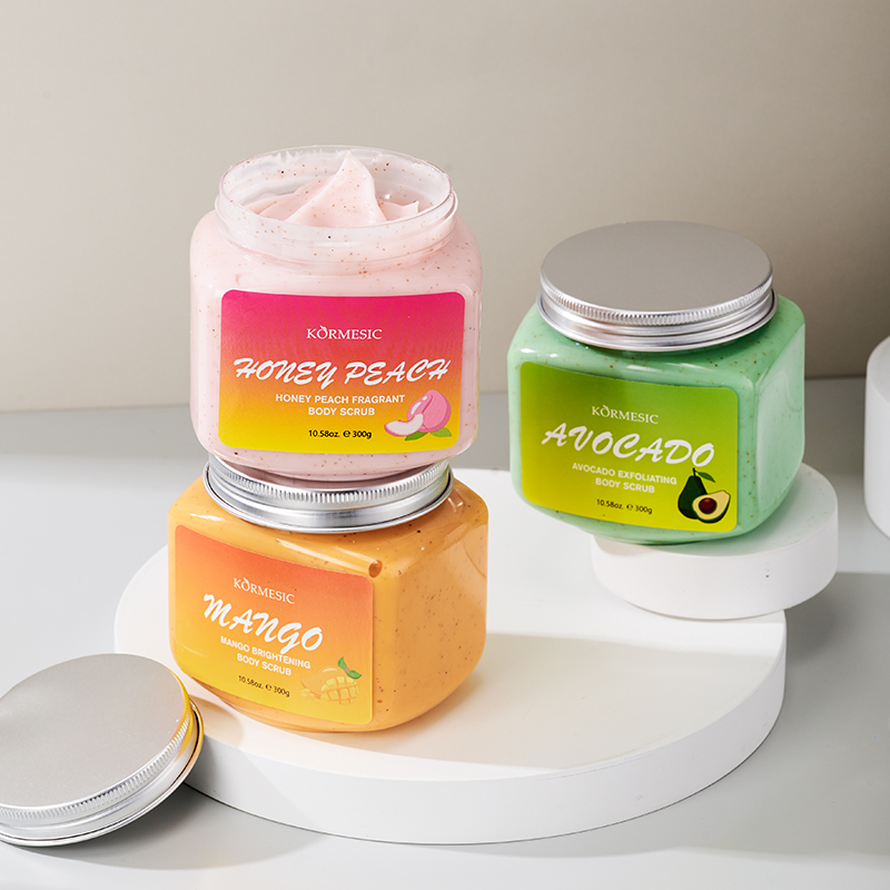 Factory Price Honey Peach Avocado Mango Cream Whitening Exfoliating Smooth Body Scrub