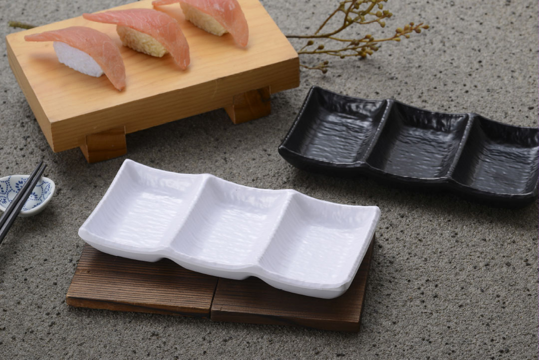 Melamine 3-Divided Sauce Plate Sushi Soy Sauce Tomato Sauce Dipping Plate