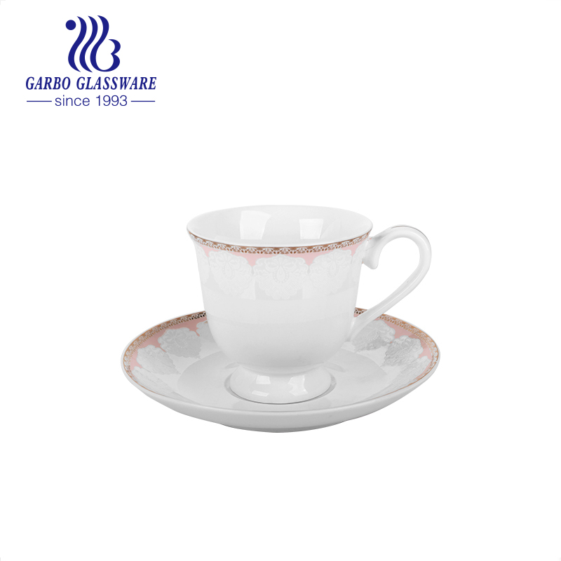 High-End Royal Luxurious Style Royal Blue Glazed Porcelain Coffee Milk Drinking Porcelain Mug Cups Saucer Set Bloom Dasiy Design with Customized Design