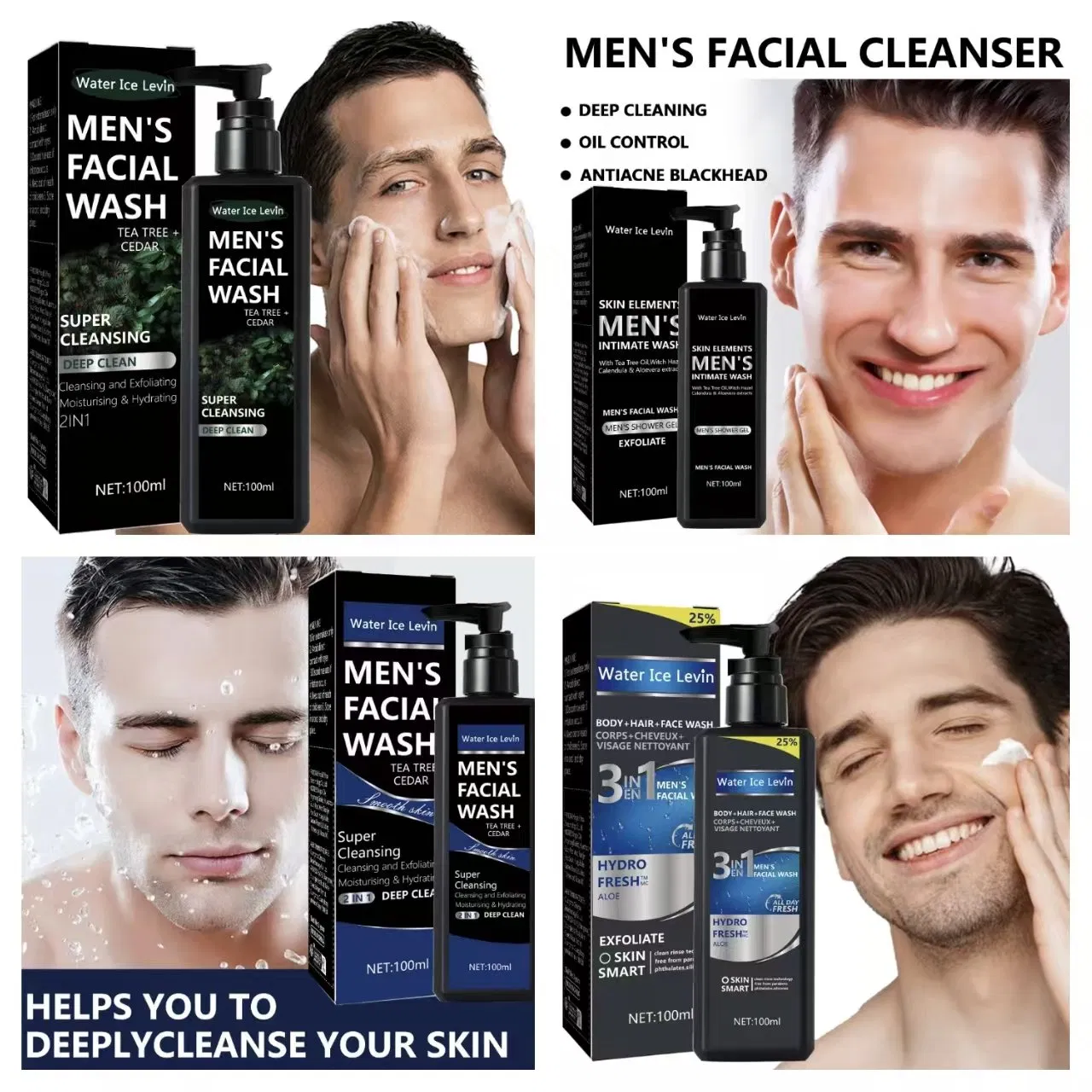 Hot Wholesale Hyaluronic Acid Facial Cleanser Is Suitable for Men's Daily Moisturizing and Skincare 3-in-1 Body Hair and Facial Cleansing Men's Facial Cleanser