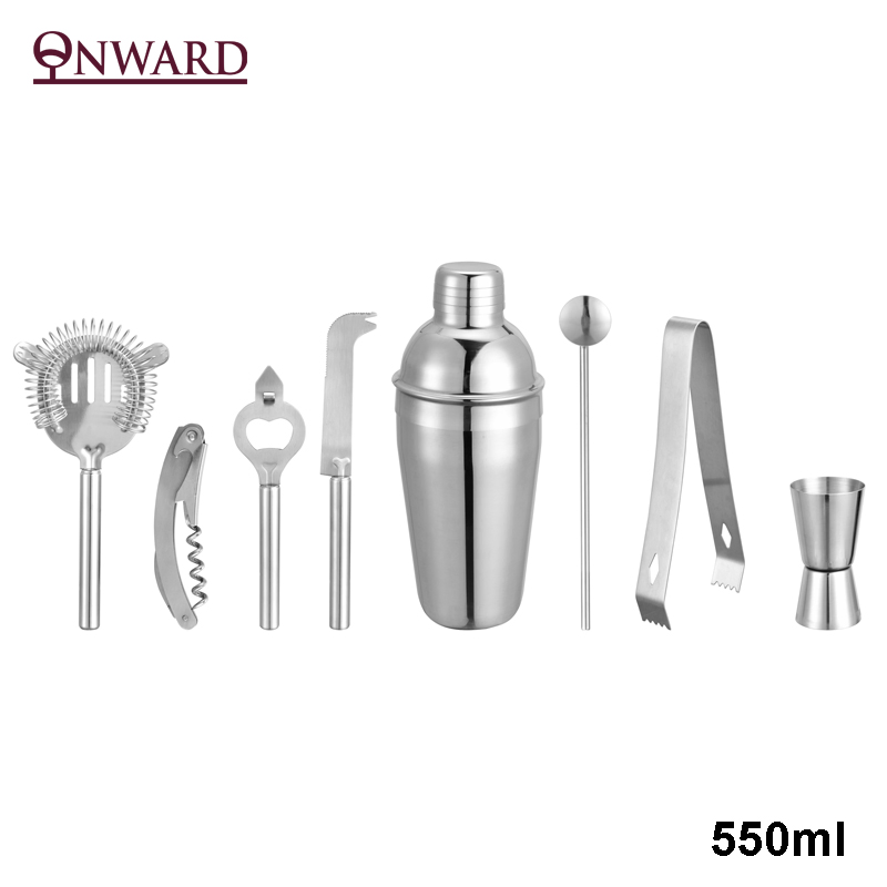 Premium 8 Piece Cocktail Shaker Set with Stylish Bamboo Holder