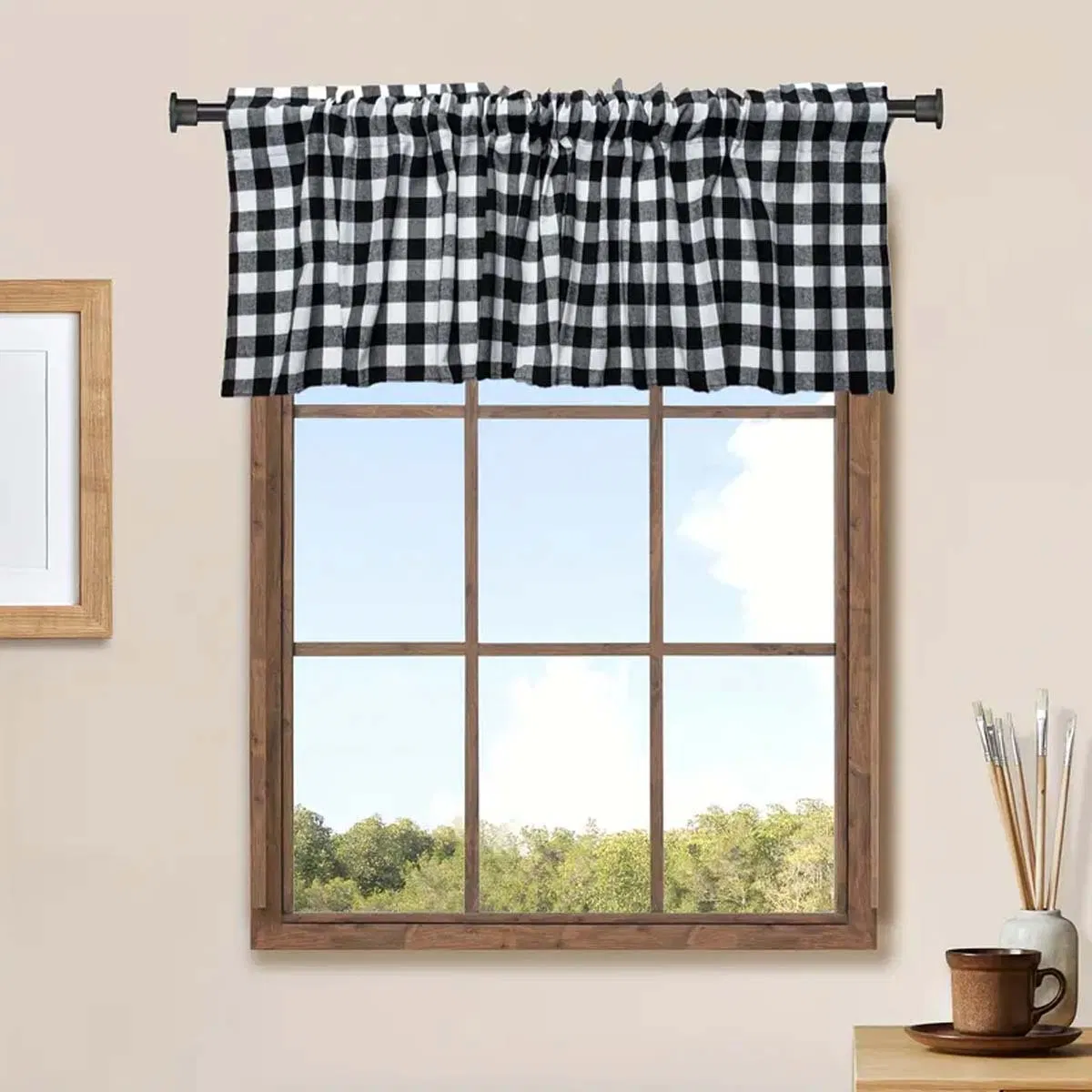 Stylish Black, White, and Red Checkered Light-Blocking Curtains