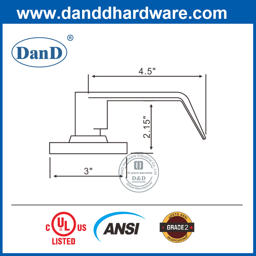 UL Listed ANSI Grade 2 Door Hardware Accessories Interior Door Lever Handle Lock Fire Rated Amercian Style Tubular Lockset Lock