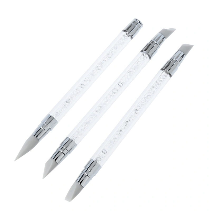 2021 Double Heads Silicone Nail Drill Pen Acrylic Handle Dotting Pencils Nail Art Picker Pen Manicure Tool