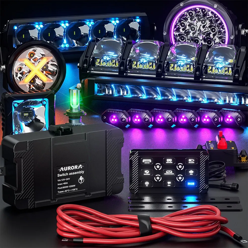 Aurora Universal 8-Gang Switch Panel for Marine, SUV, ATV, Truck — 12V/24V LED Circuit Control Box