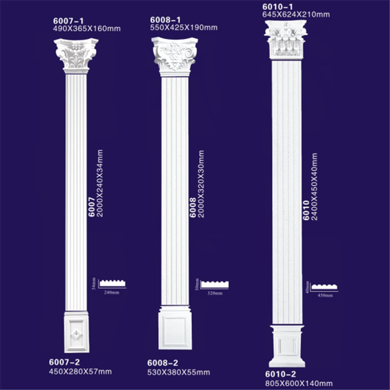 Round Shape Polyurethane Decorative FRP Columns / Roman Columns for House Villa Hotel