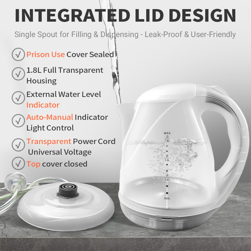 Prison Jail Approved Lid Sealed Kettle Correctional Security Product Inmate Detention Supplies Jail Vendor Clear Electric Kettle