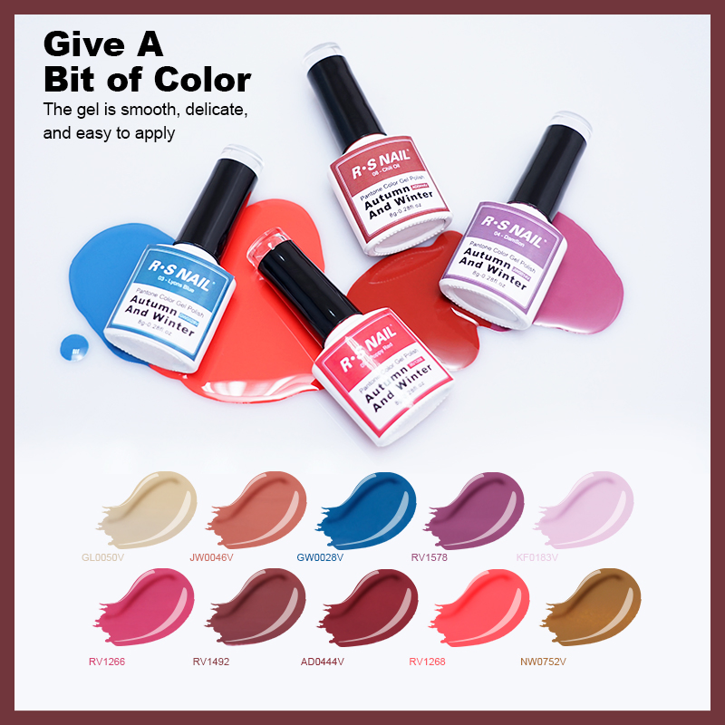 R S Nail Popular 8g Pantone Color Gel Polish 10 Color OEM/ODM Accepted Wholesale UV LED Varnish Gel Long Lasting Easy to Apply