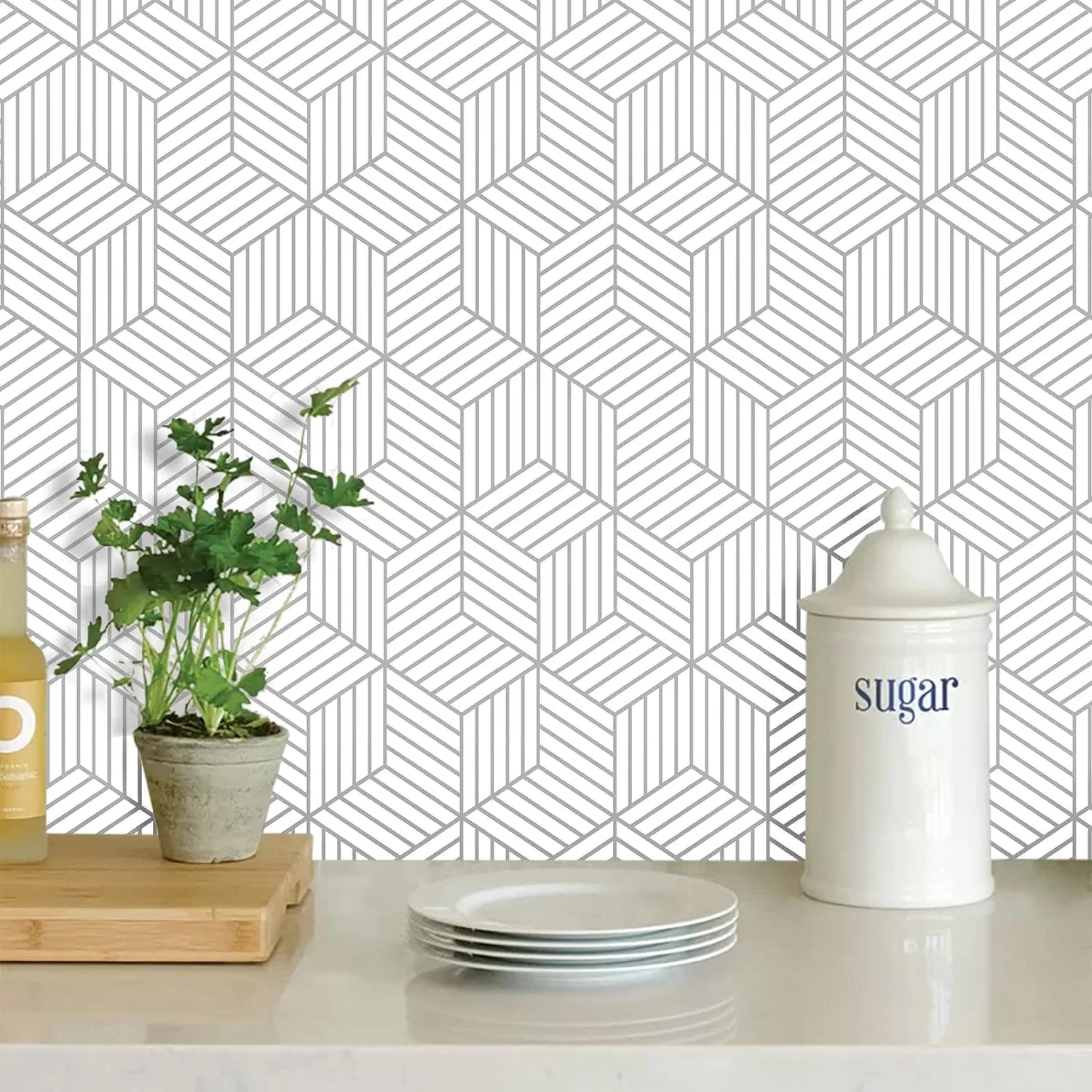 Vinyl Film Geometric Pattern Hexagon Wallpaper