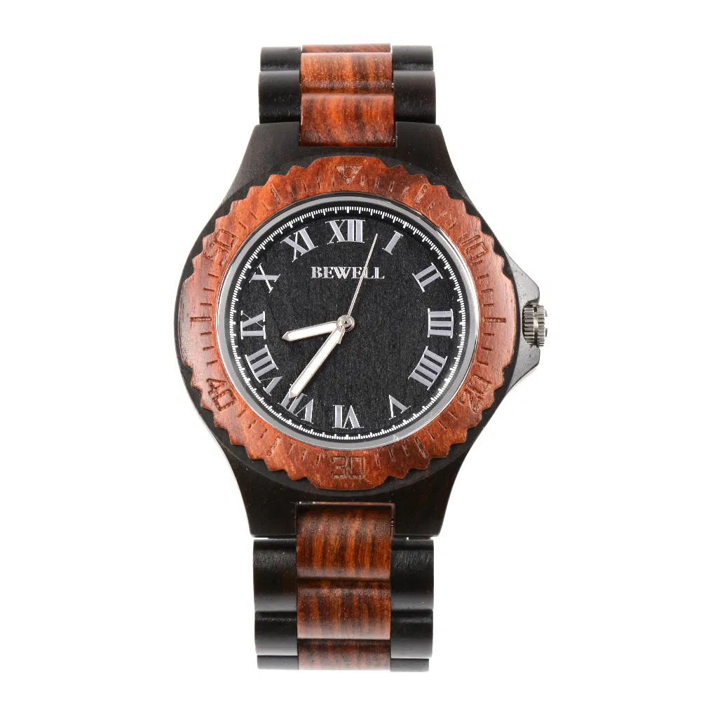 2021 New Arrivals Bewell Latest Wooden Mens Wrist Watches Private Label Two Tone Quartz Watch