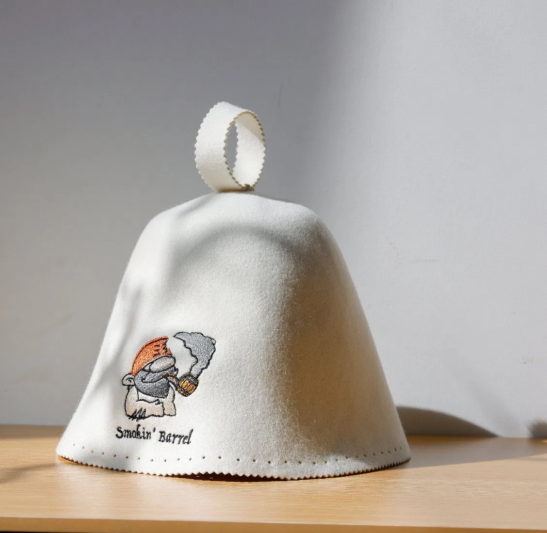 Luxury White Merino Wool Sauna Hat with Custom Logo Embroidery