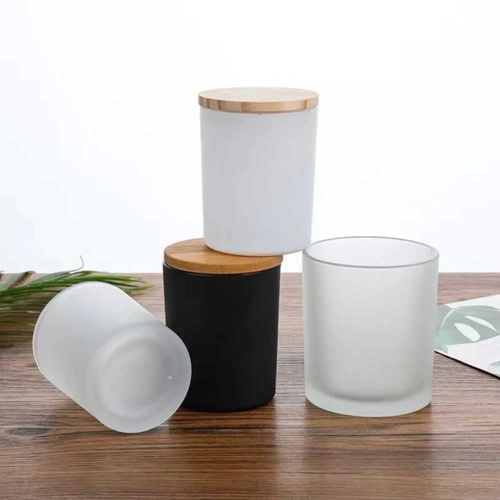 Clear Glass Candle Jars with Bamboo Lids Storage Mugs Containers Set Mi29855