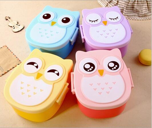 Cute Kids Cartoon Owl Plastic Lunch Box Portable Bento Box Food Container Storage Box