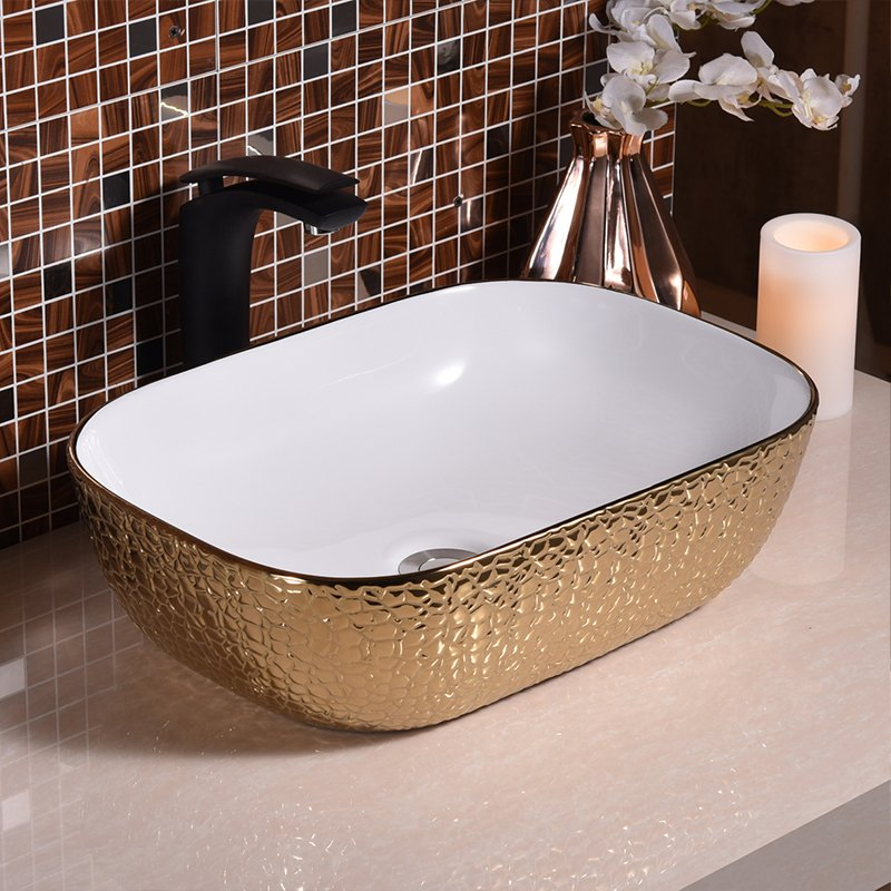 High Quality Golden Plating Color Bathroom Wash Sink Ceramic Sanitary Ware 402bwbj