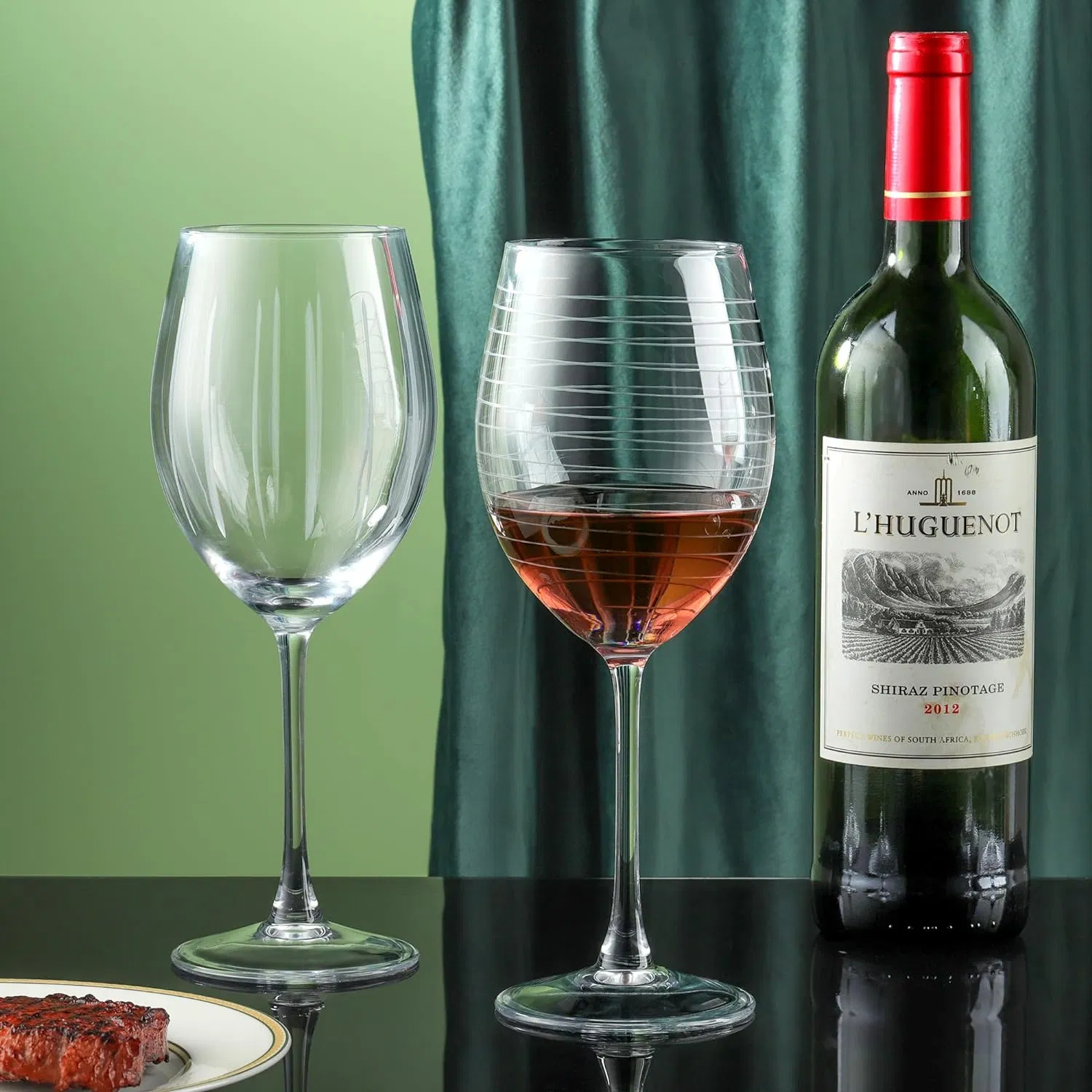 Hand Blown Etched Stemmed Glasses Goblet Red and White Wine Glasses for Barefoot Merlot Apothic Cabernet Sauvignon