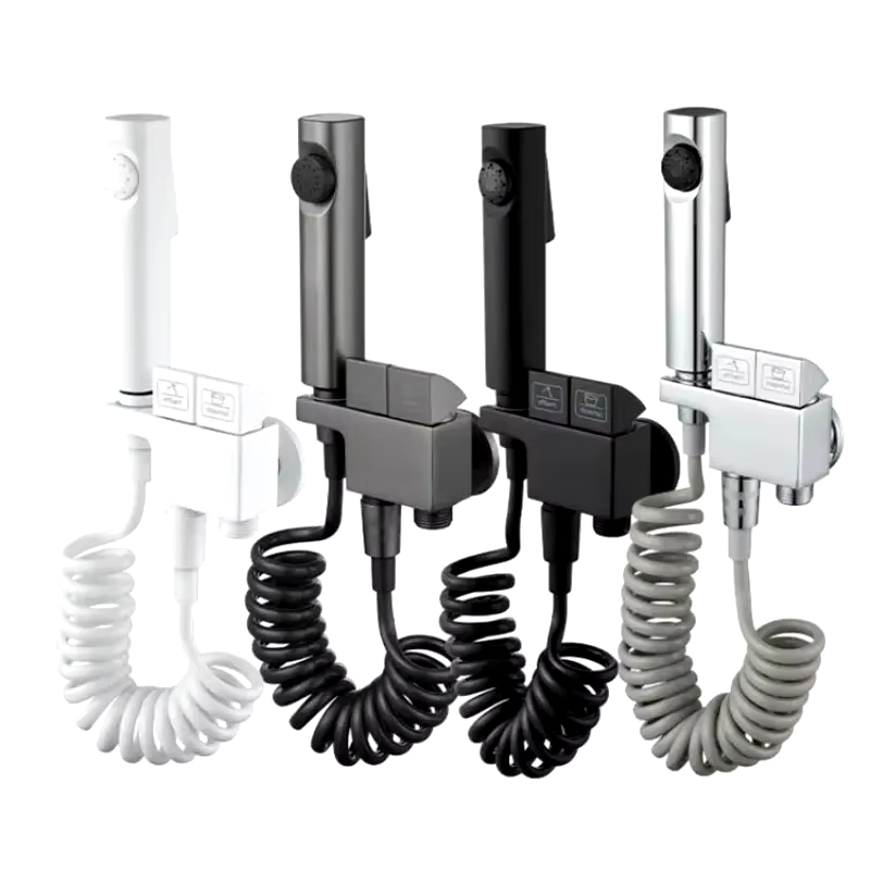 Hygienic Shower Toilet Bidet Faucet Double Outlet Angle Valve Sprayer Set for Bathroom