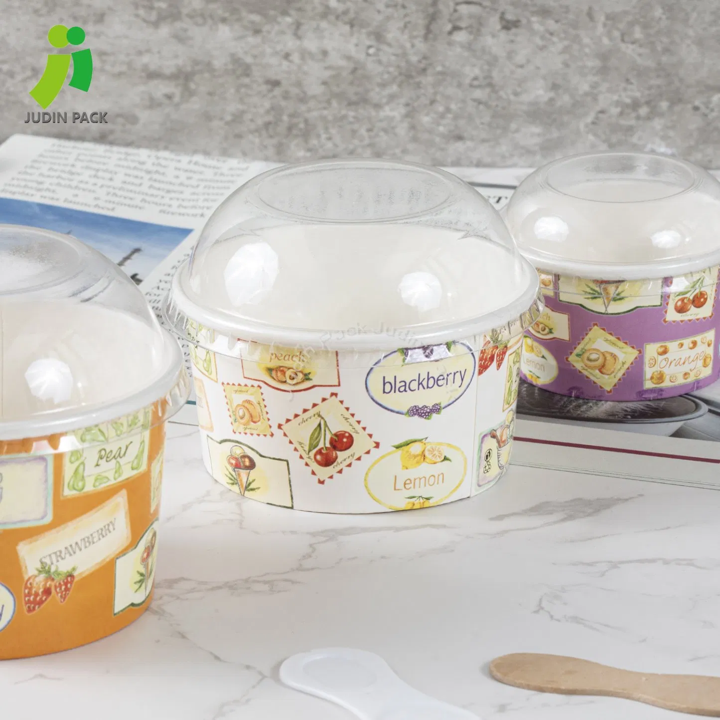 Disposable Ice Cream Paper Cup with Plastic Lid