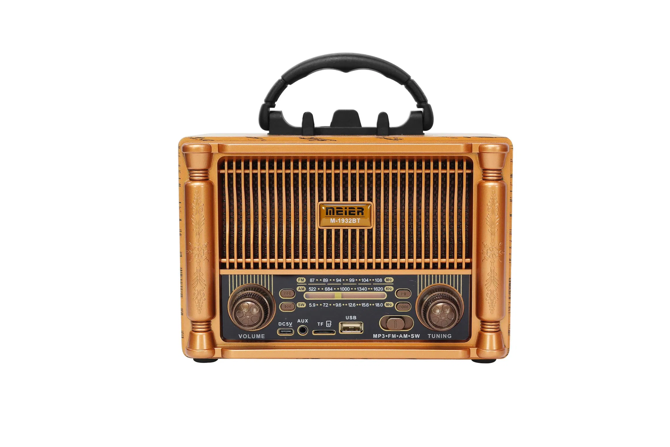 Meier M-1932bt Portable 3-Band Am FM Sw Radio, TF Card and MP3 Player, Rechargeable Speaker, Bluetooth Retro Design
