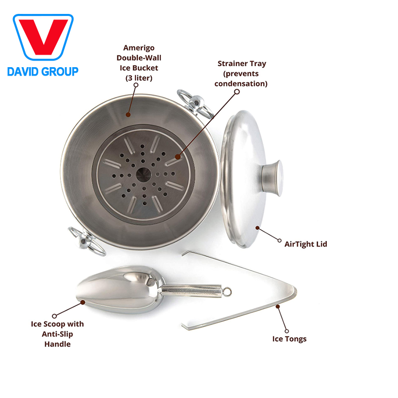 Promotional Silver Ice Bucket with Glass Lid