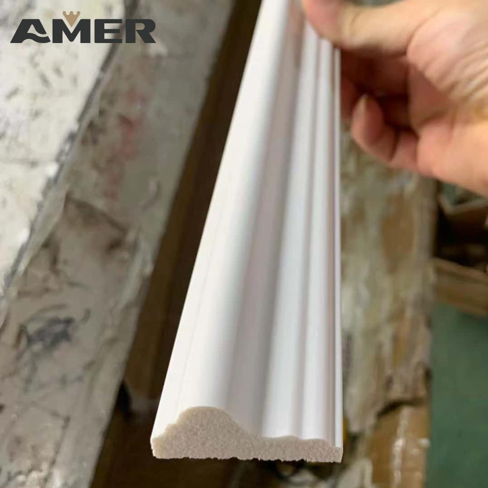 Easy Install Interior Decorative Waterproof White Plastic Baseboard Skirting Board Cornice PS Moulding