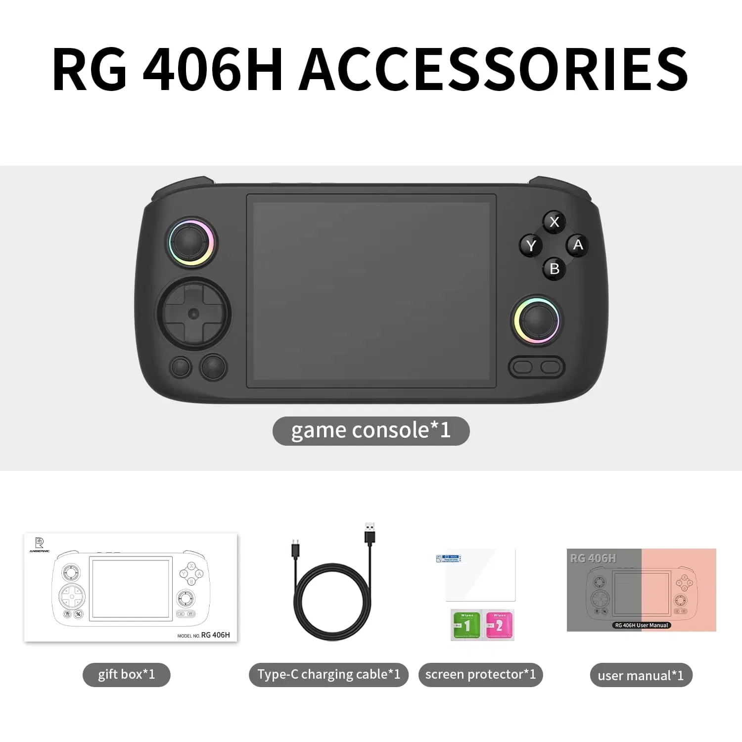 Anbernic Rg406h Android13 3D Hall Joysticks 128g Retro Videogames Portable Mini Console 4 Inch IPS Touch Screen HD Retro Handheld Game Console