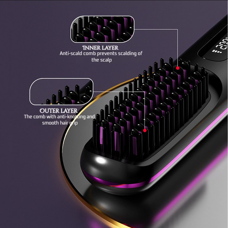 Cordless Hot Comb Hair Brush for Women with Overcharge Protection, Quick Heat in 20s, Perfect for on-The-Go Styling