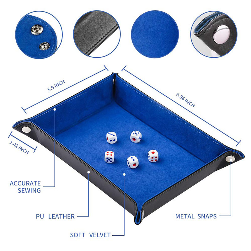 Stylish Folding Blue Velvet Valet Tray for Dice Games