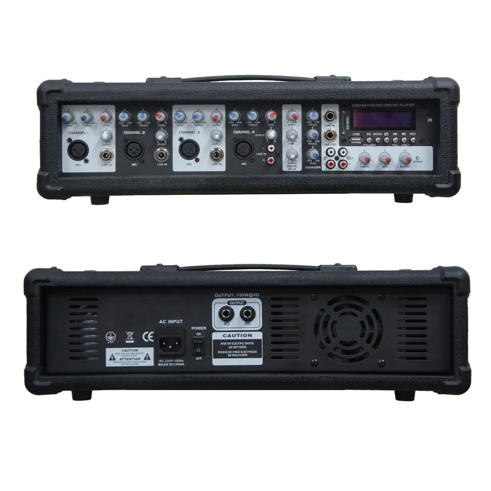 4 Channel 800W Bluetooth Powered with 2PCS 10 Inch Wooden Cabinet Speaker PRO DJ System+Microphone+Cable+Stand&Model Spare Parts SKD