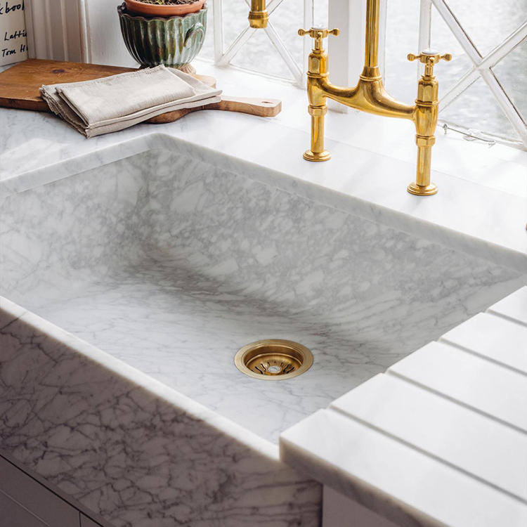 Beautiful Design Home Indoor Hand Carved Polished White Marble Kitchen Sink