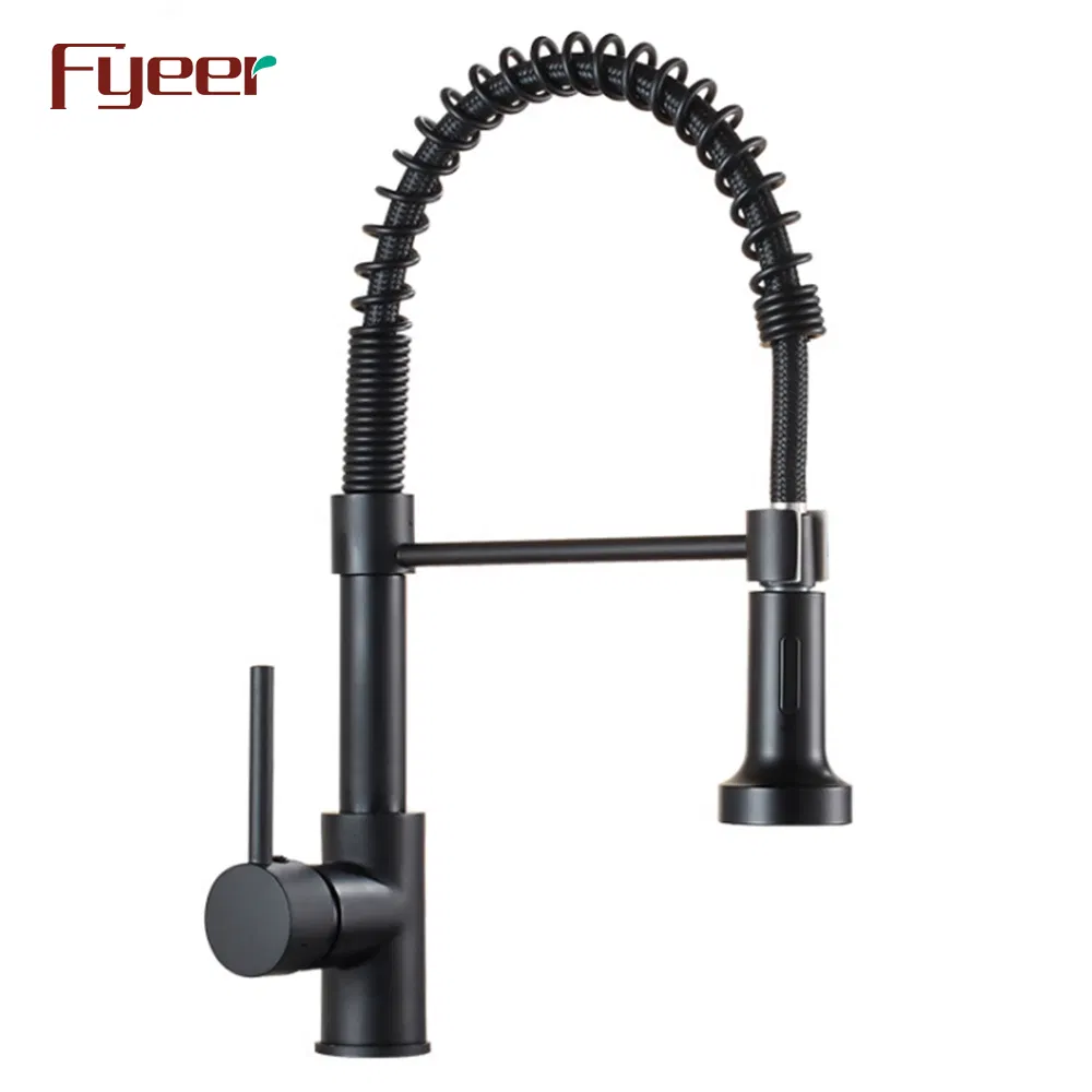 Fyeer Brass Body Spring Pull Down Kitchen Sink Faucet Painted Black