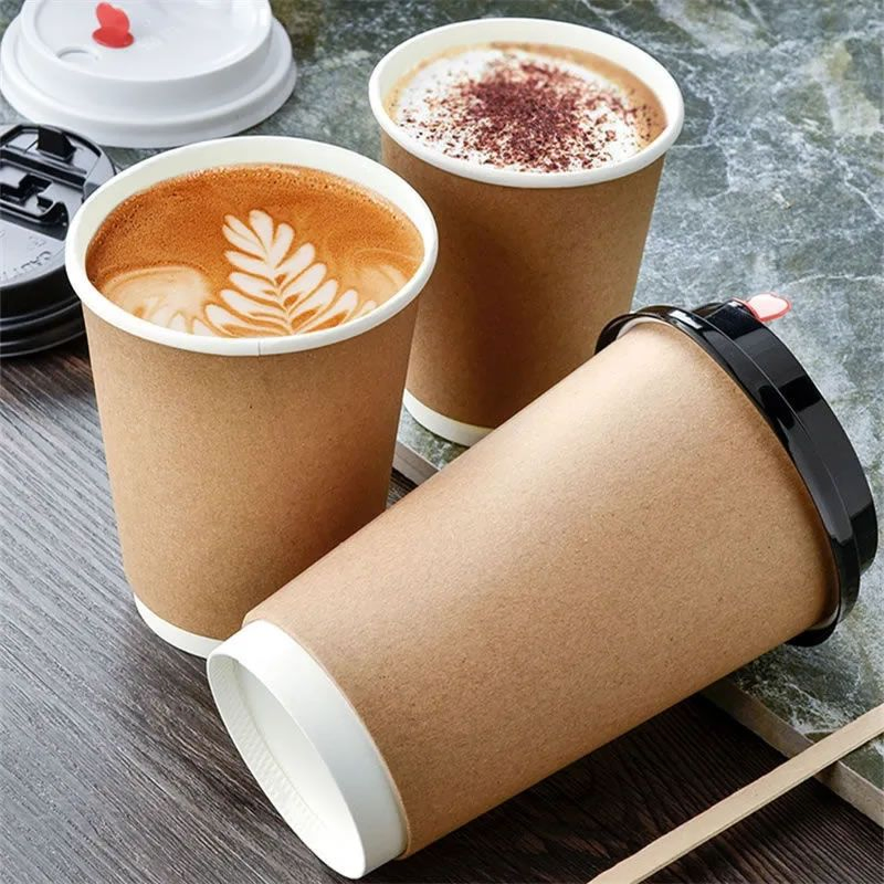 Customizable Double-Layered Hot Coffee Cups Kraft Paper Biodegradable Custom Printed Disposable Coffee Cup