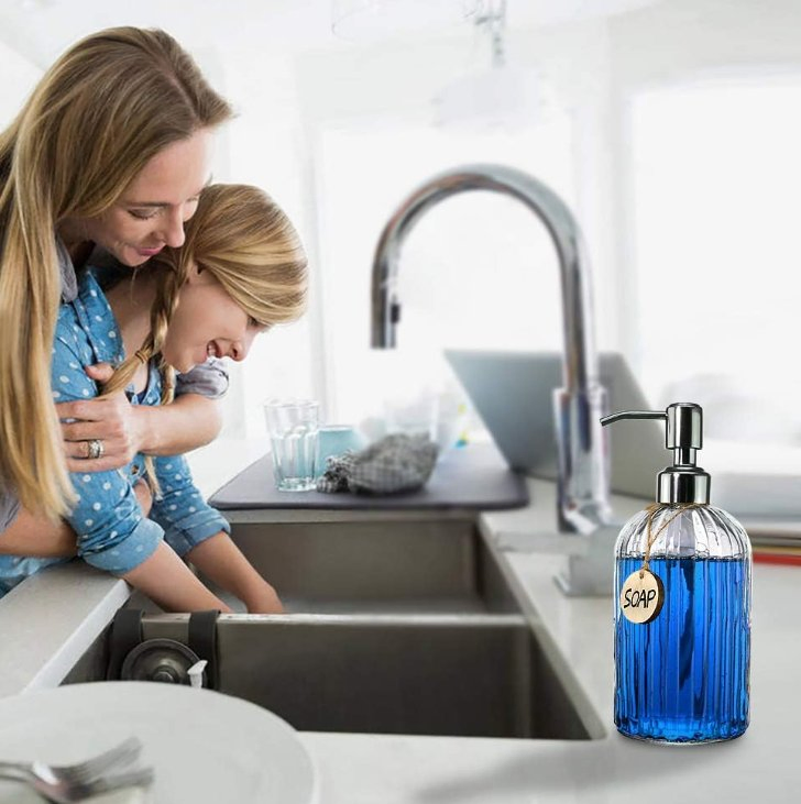 18oz Clear Glass Soap Dispenser Refillable Liquid Hand Soap Dispenser for Bathroom